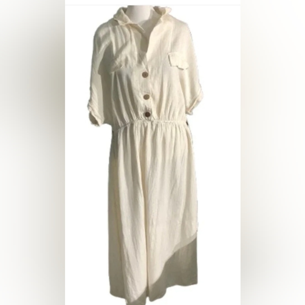 Cream Button-Up Midi Dress